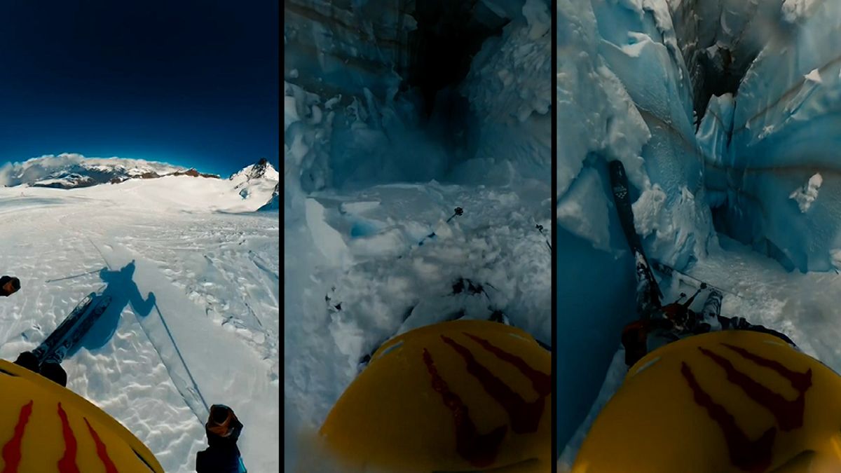 Lyžař spadl do hluboké ledovcové průrvy, jako zázrakem se mu vůbec nic nestalo